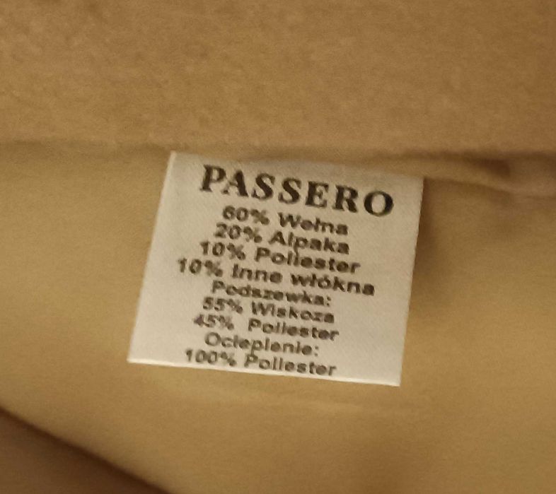 PŁASZCZ damski elegancki wełna alpaka PASSERO nowy r. 40