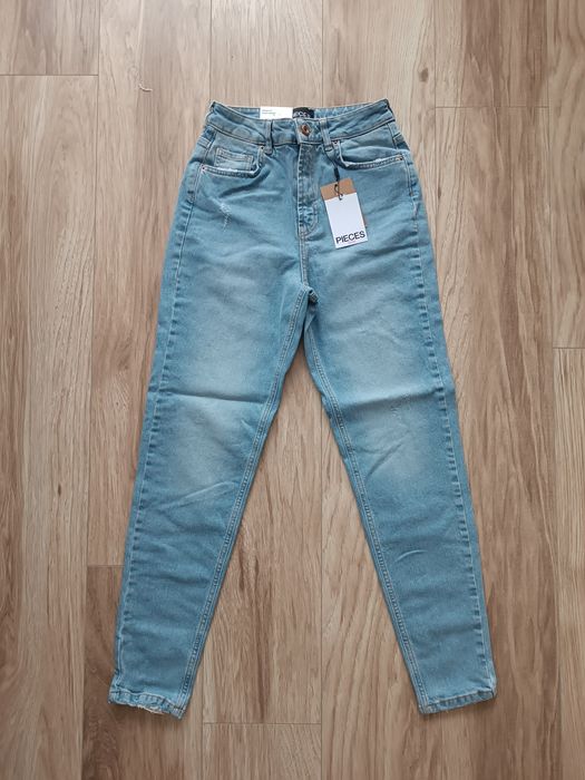 Niebieskie jeansy mom fit high waist wysoki stan S 36 pieces