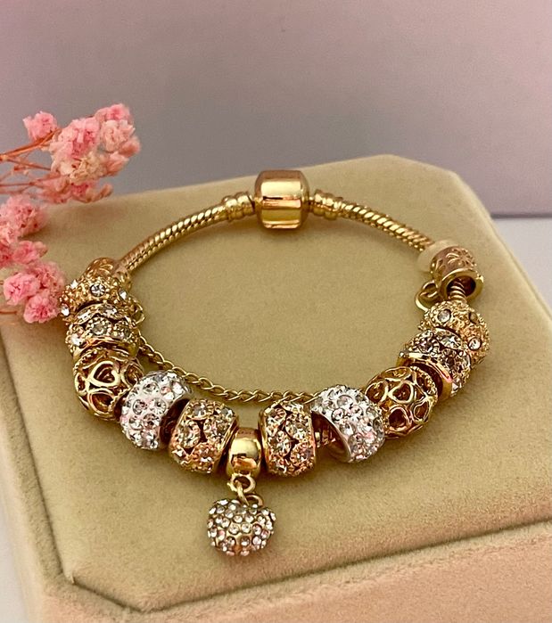 Złota bransoletka próba 585 z charmsami prezent biżuteria komunia lato