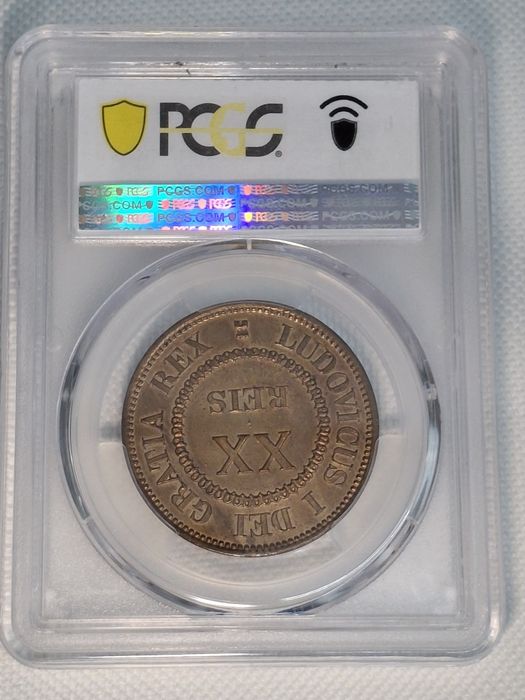 Portugal 1863 – Conjunto Excecional 5, 10 e 20 Reis PCGS SP63/SP64 RB – D. Luís I