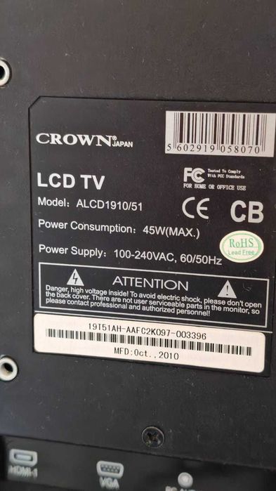 LCD TV / Monitor Crown Alcd 1910/51 Pedrouços • OLX.pt