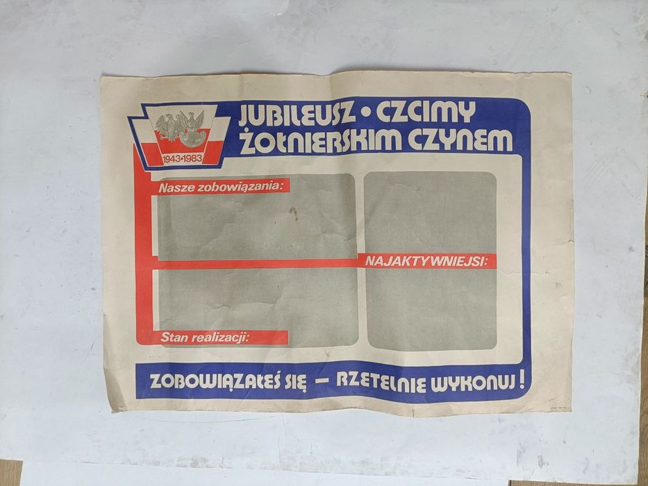 Plakat PRL z jednostki LWP 40-lecie LWP 68x38 oryginalny