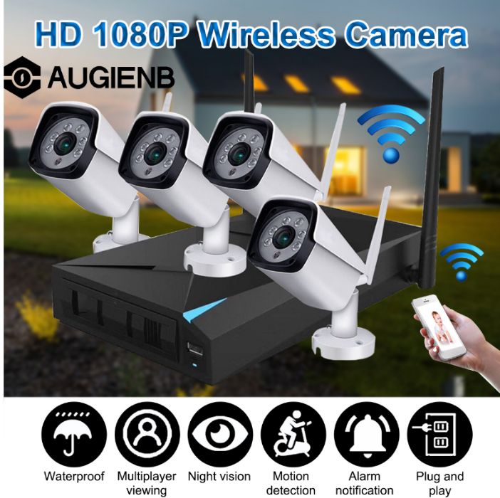 KIT 4 Cameras Video Vigilância Wireless Sem fios 1080P NVR IP APP