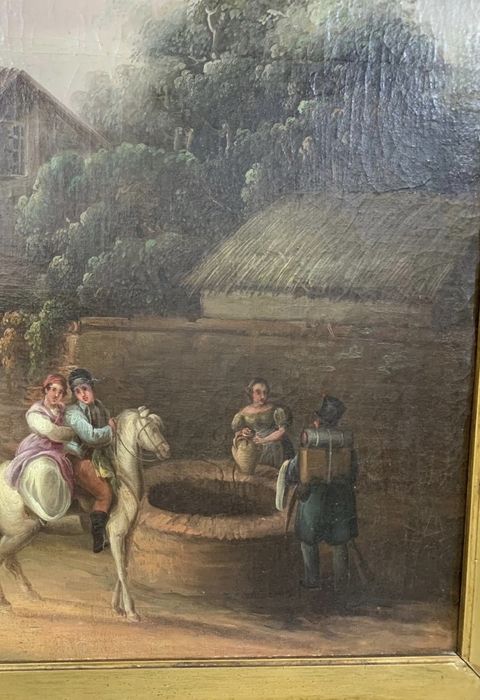 Stary Obraz Olejny 1850 r Malarstwo Francja, Duży Obraz