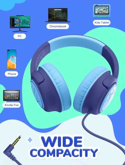 Słuchawki nauszne dla dzieci IClever IC-HS26 niebieskie przewodowe