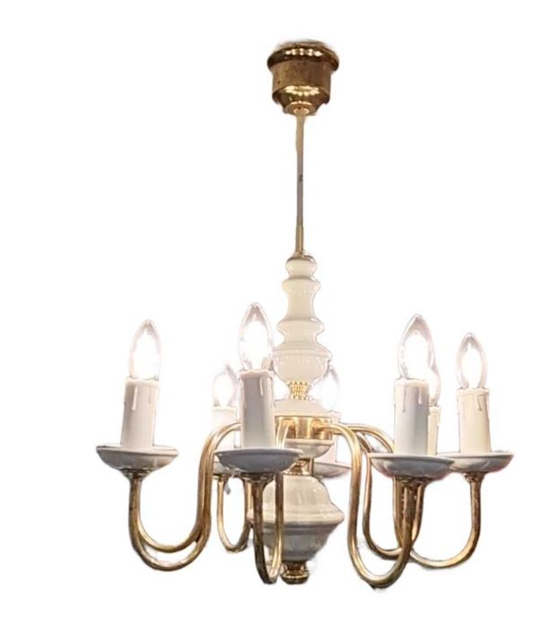 Żyrandol ośmioramienny Polam Poznań 13Z438, świeczki, porcelana /PRL