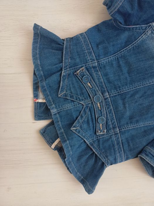 Katana jeansowa krótki rękaw bufki falbanką