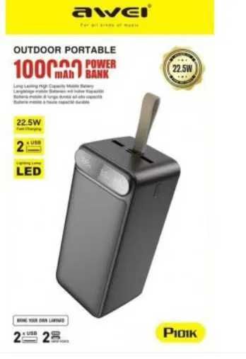 Ультрапотужний повербанк Awei J86A 100000 mAh з LED-дисплеєм. 22,5 W.