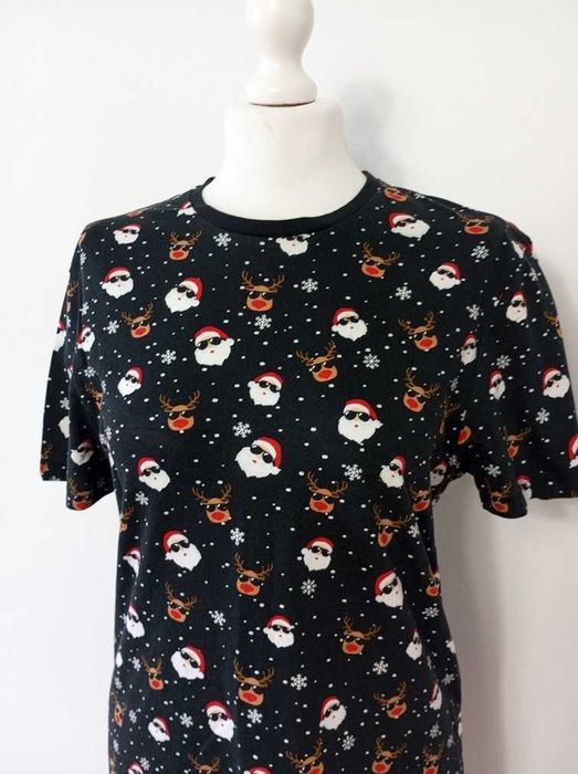 F&F czarny świąteczny tshirt w mikołaje renifery