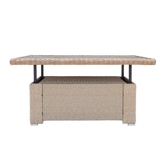 Zestaw Mebli Ogrodowych Technorattanowy Komplet Beżowy Regulacja Stołu