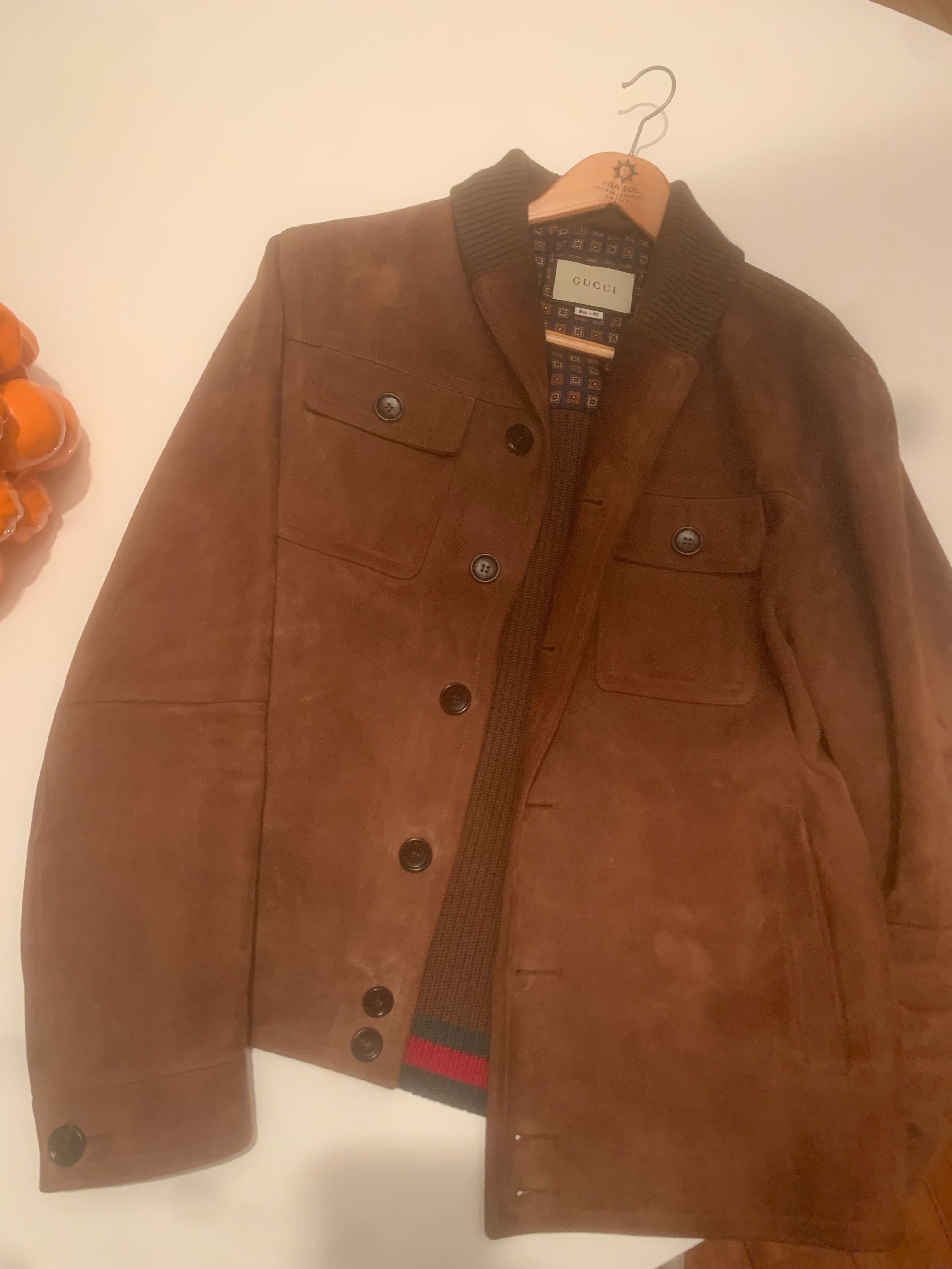 Casaco Gucci em pele castanho nico novo original homem Aldoar