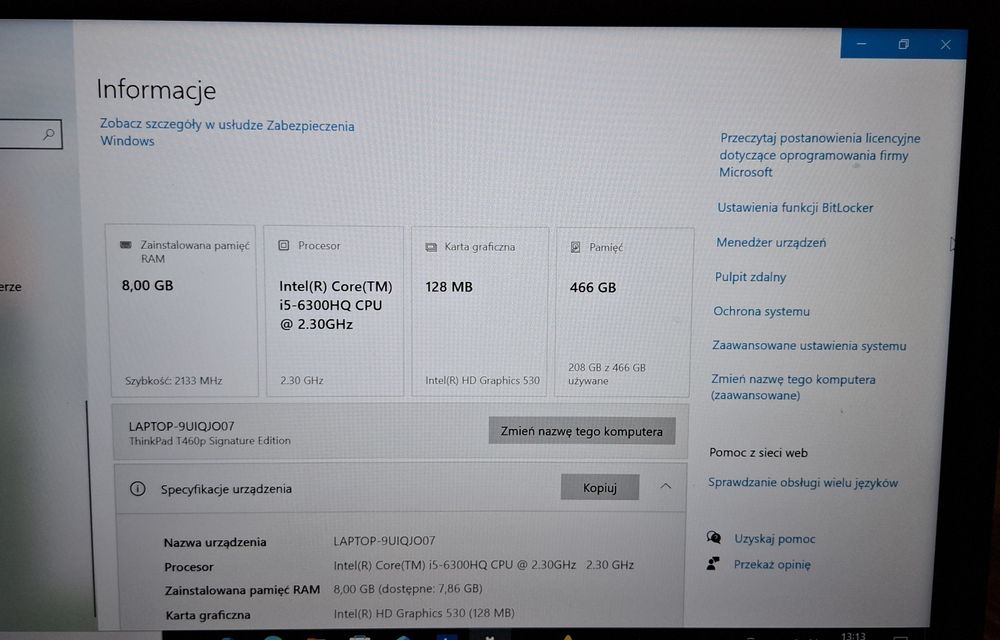 Laptop Lenovo T460p i5 8GB RAM 500GB SSD Windows 10