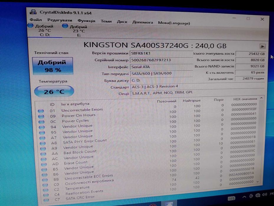 ssd kingstton 240гб состояние отличное! 98% (олх доставка или при встрече)
