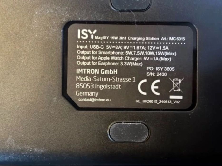 Ładowarka indukcyjna ISY czarna (telefon + smartwatch)