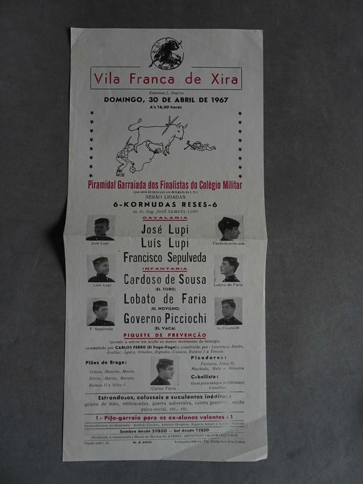 Programa de tourada bullfight Praça de touros Vila Franca Xira 1967