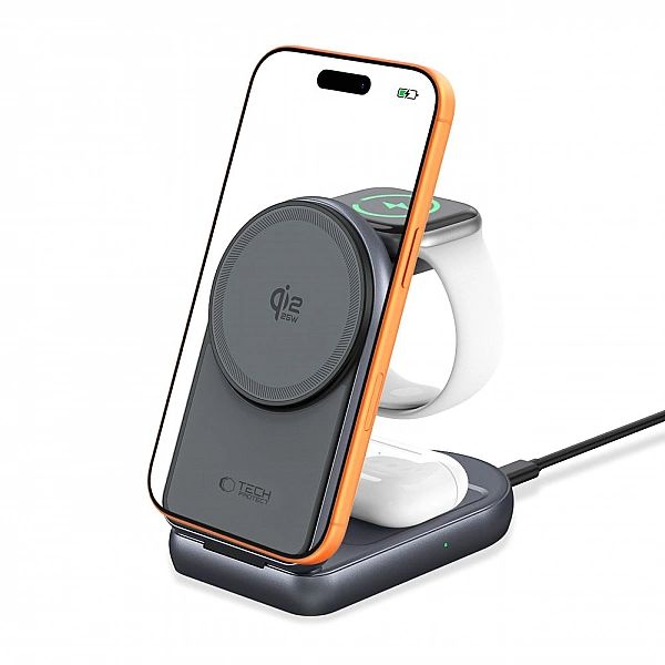 Tech-Protect A53/3In1 Magnetic Magsafe Wireless Charger 25W Qi2.2 Dark