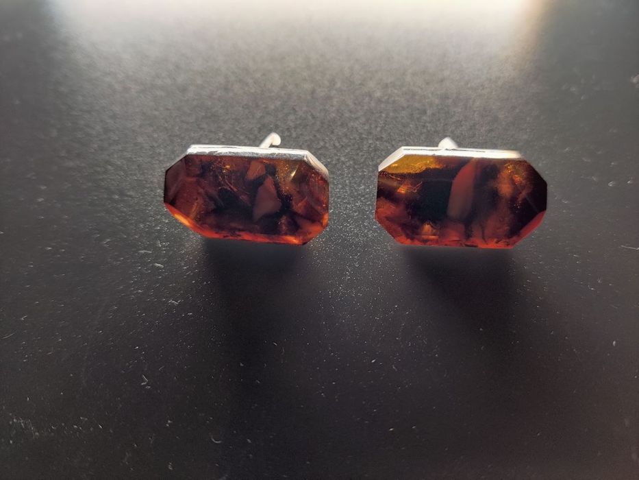 Запонки бурштин ( янтарь) срібло