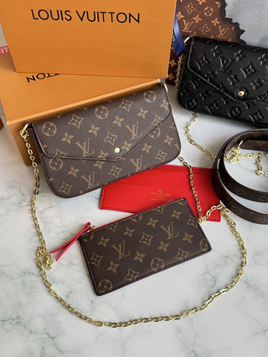 Сумка женская коричневая Louis Vuitton Felicie Pochette Brown кожа