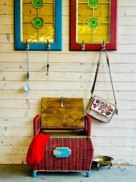 Wiklinowe siedzisko ze schowkiem do przedpokoju, boho, półka GRATIS