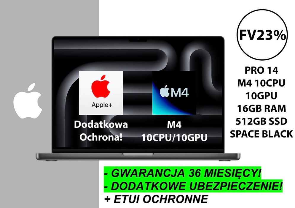 NOWY Apple MacBook Pro 14 M4 16GB RAM 512GB Space Black DODATKI RATY 0% GW-3LATA! FV23%