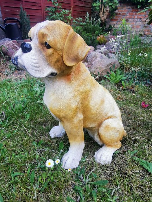 Figurki ogrodowe Psy Bokser i Rottweiler z haczykami – solidne 30 i 40cm