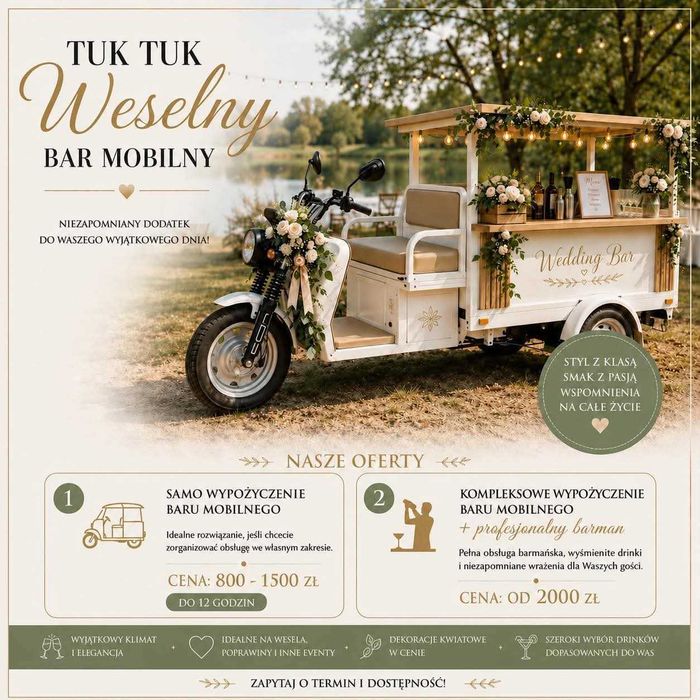 Mobilny bar Weselny Retro  / Barman na wesele/ Atrakcja do zdjęć
