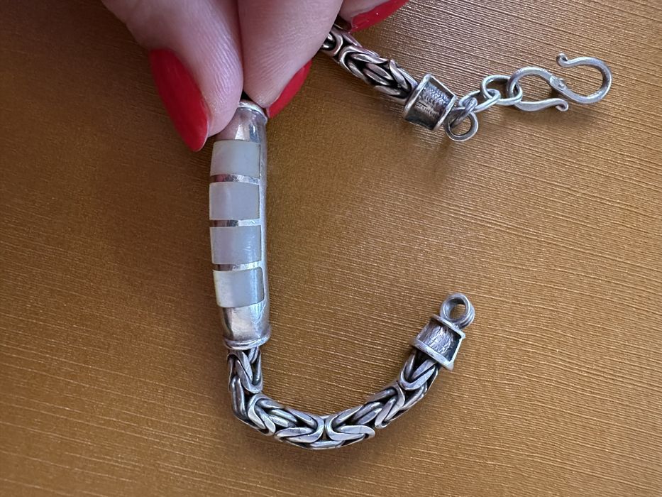 Срібний браслет 925, ручна робота — вставка з перламутру, етно-дизайн