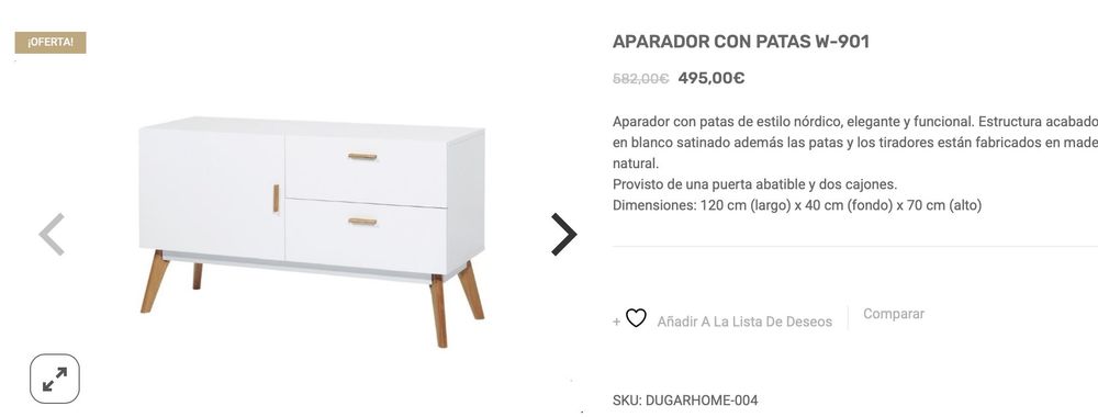 Aparador branco com pés de Madeira
