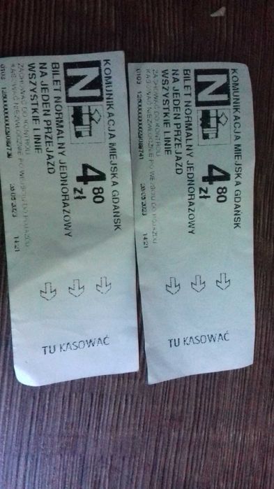 Bilety autobusowe miejskie pochodzące   z Gdańska