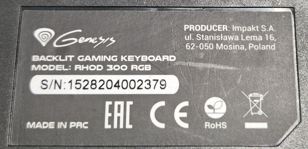 Klawiatura GENESIS RHOD 300 RGB  USB