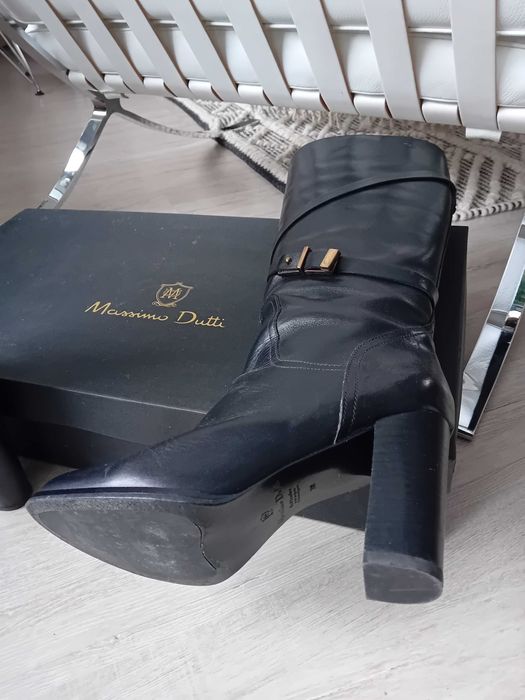 Kozaki Massimo Dutti R 38 czarne wysokie obcasy skóra naturalna