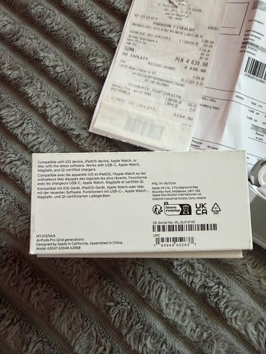 AirPods Pro 2 (USB C) MediaExpert dowód zakupu