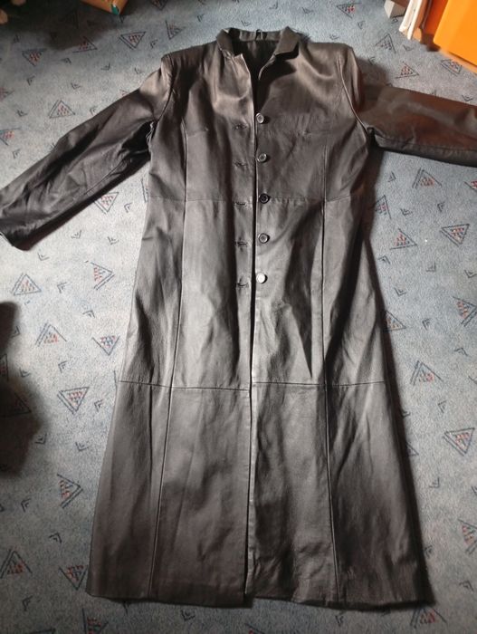 Płaszcz skórzany czarny skóra długi Agenda 40 42maxi L XL