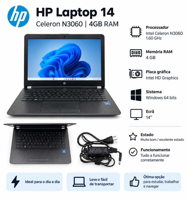 HP Laptop 14 – Celeron N3060 | 4GB RAM | Excelente estado