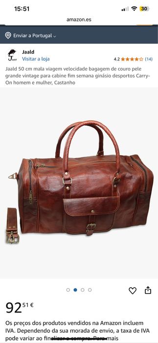 Mala Castanha Jaald 100% couro de cabra genuina| preco original: 92€