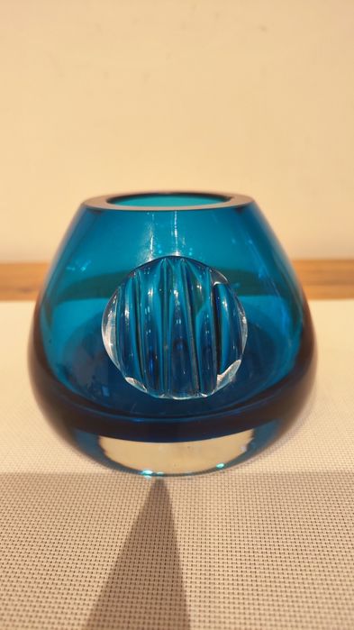 Wazon, szkło, Milan Metelak, lata 60, Czechosłowacja, lazurowy błękit