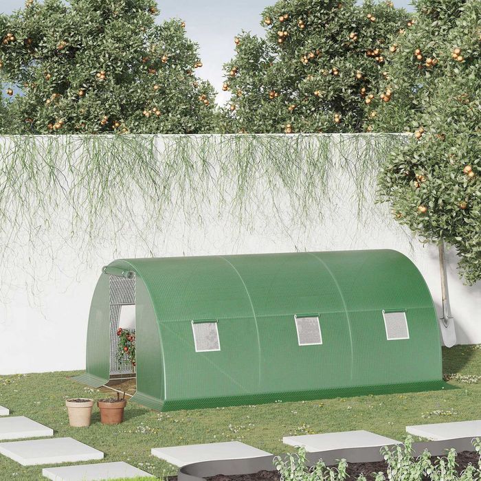 Estufa de PE 450x300x200 cm com porta e janelas de rede
