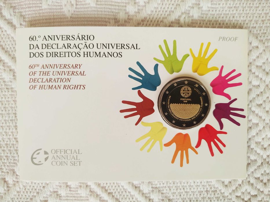 Moeda Proof de 2 euro de 2008 - Portugal 60º Aniversário da Declaração Universal dos Direitos Humanos
