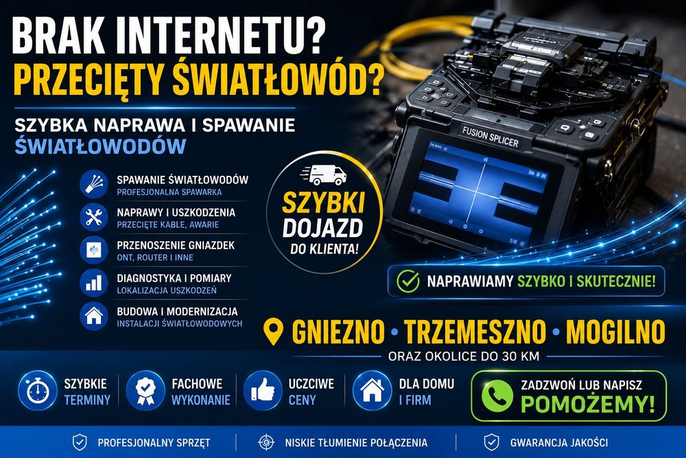 NAPRAWA ŚWIATŁOWODÓW | spawanie | Gniezno | Trzemeszno | Mogilno