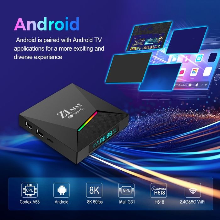 TV Box Z1 Max z Android 15 RAM 8GB Allwinner H618 4 rdzenie Wifi