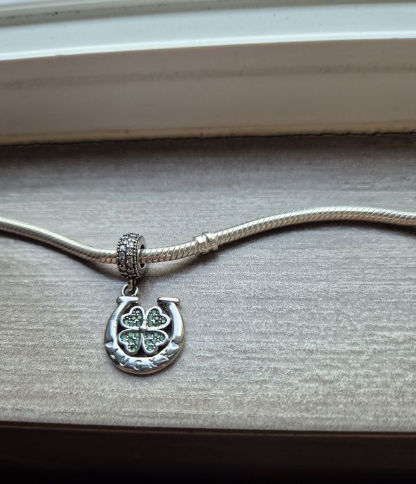 Duży charms koniczyna podkowa lucky na szczęście  925 srebro