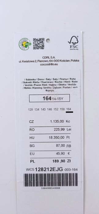Sukienka Coccodrillo 146-152