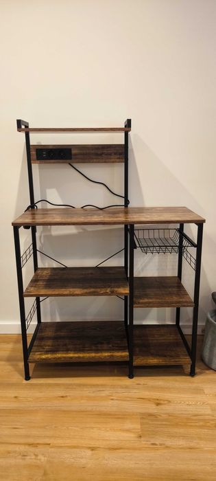 Estante de Cozinha Melamina de Madeira e Aço Cor Marrom Rústico e Preto 90x42x130 cm Homcom