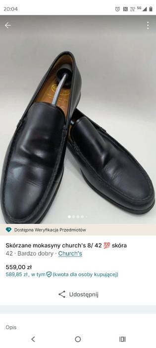 Skórzane mokasyny loafersy church's 8/42
