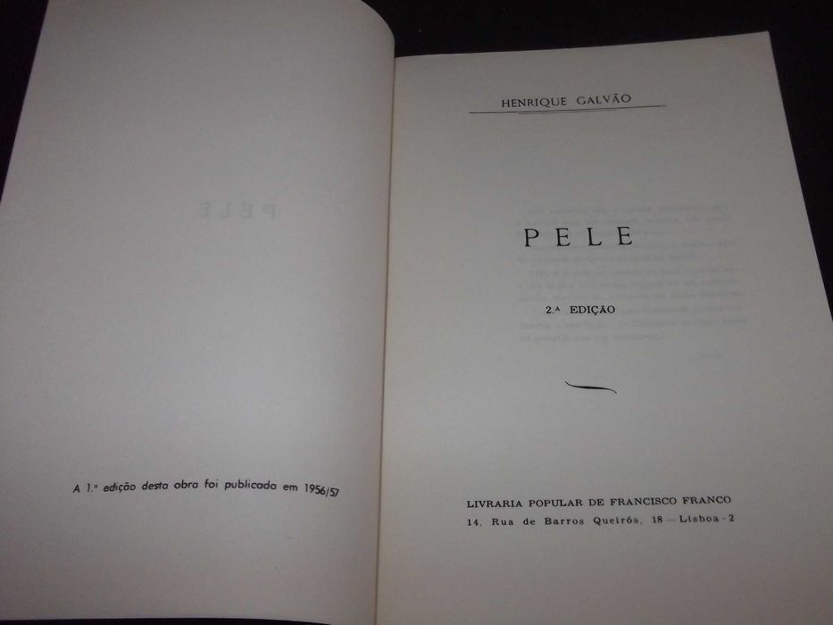 Livro Pele Henrique Galvão Livraria Franco 1974