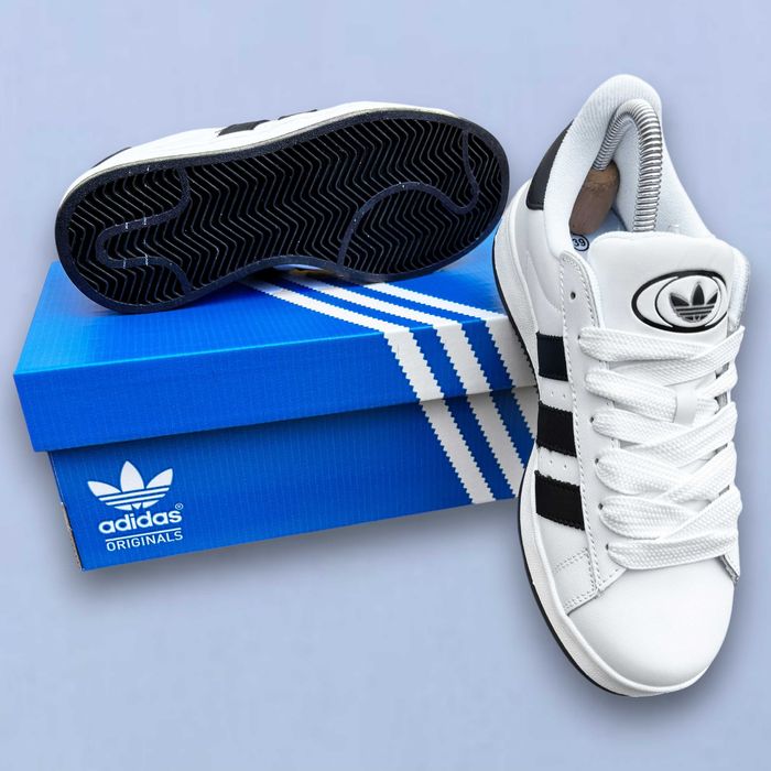 (2333) Кросівки кеди Adidas Campus білий з чорними полосами (37-41)