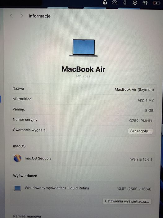 MacBook Air M2 13.6 cali