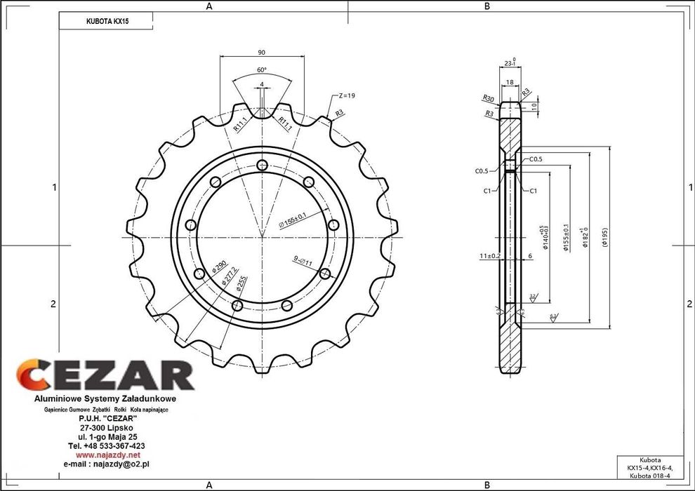 Koło Napędowe Kubota KX018 KX15-4 KX16 KX019 U17