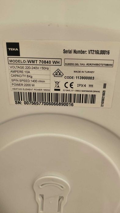 Máquina de lavar roupa Teka 8kg
