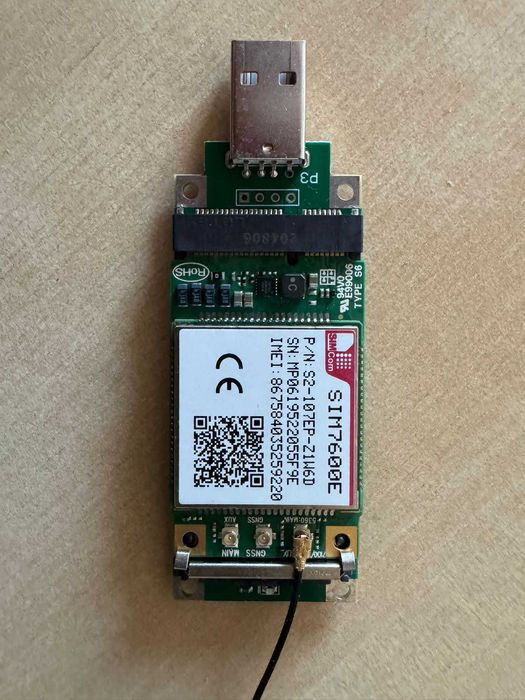 SIMCOM SIM7600E LTE GPS Mini Moduł Pcie + adapter USB + Antena 4G